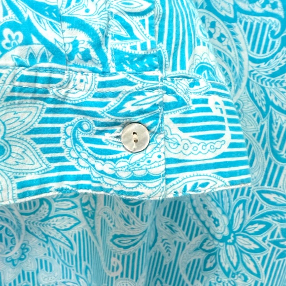 Chico's Turquoise and White Patterned Top L‎ - Picture 6 of 7